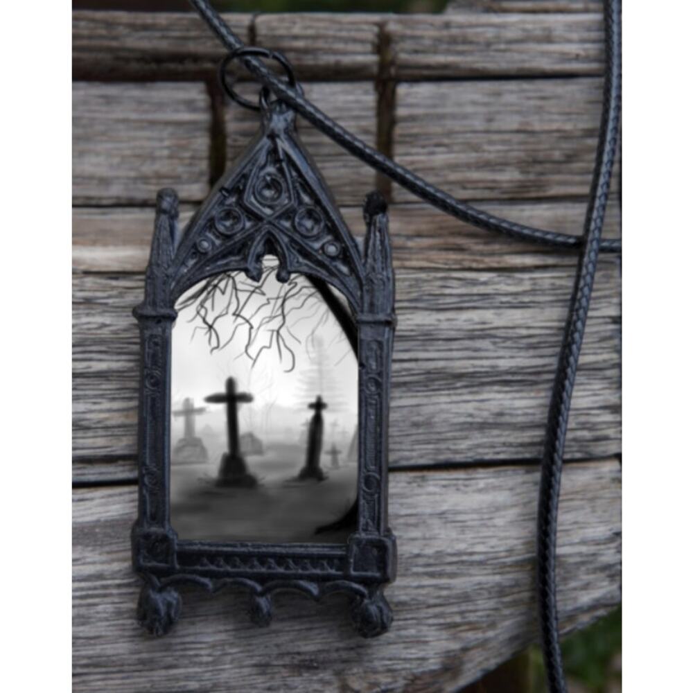 Cross Pendant Gothic Arch Religious Necklace Spirituality Tombstone Graveyard